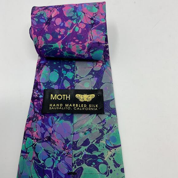 Vintage Moth Hand Marbled 100% Silk Men Tie Abstract Necktie Designer Classic - Picture 4 of 5